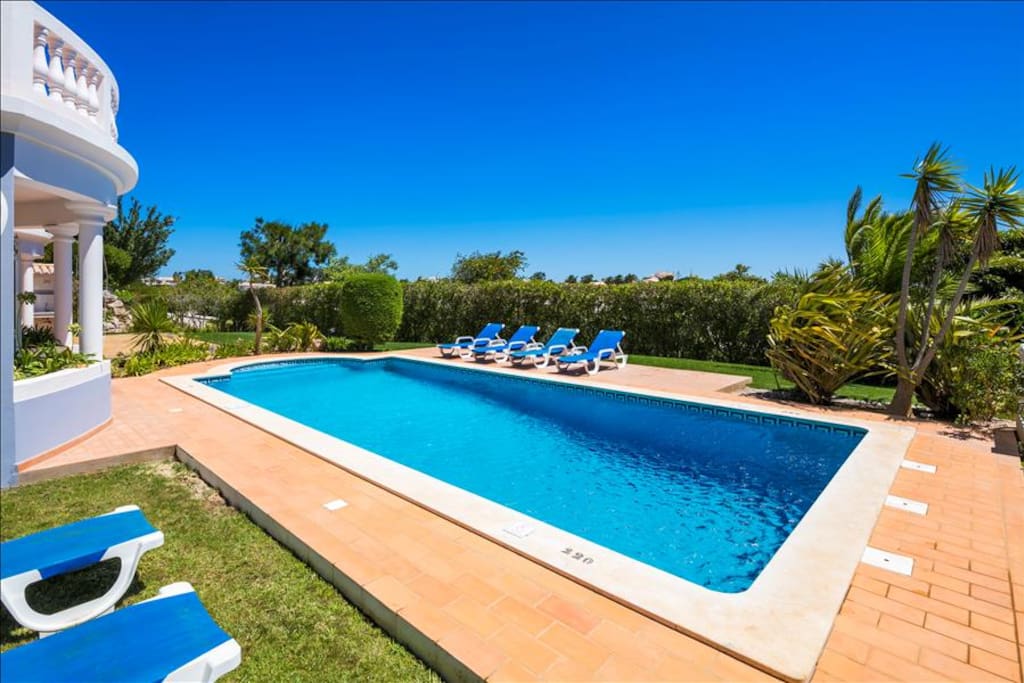 Pool and sun lounger area