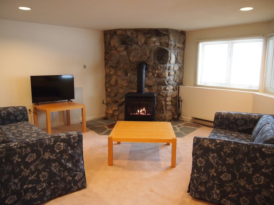 Ground floor family room with gas fireplace, TV and games