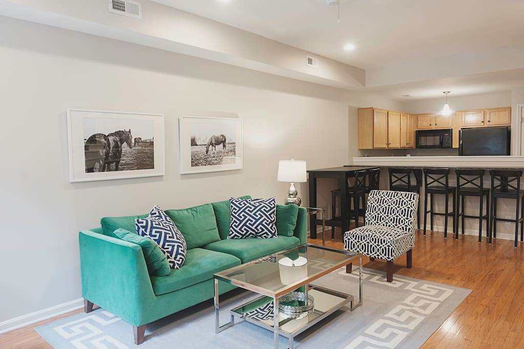 The open floor plan on the first floor is great for socializing while preparing meals.