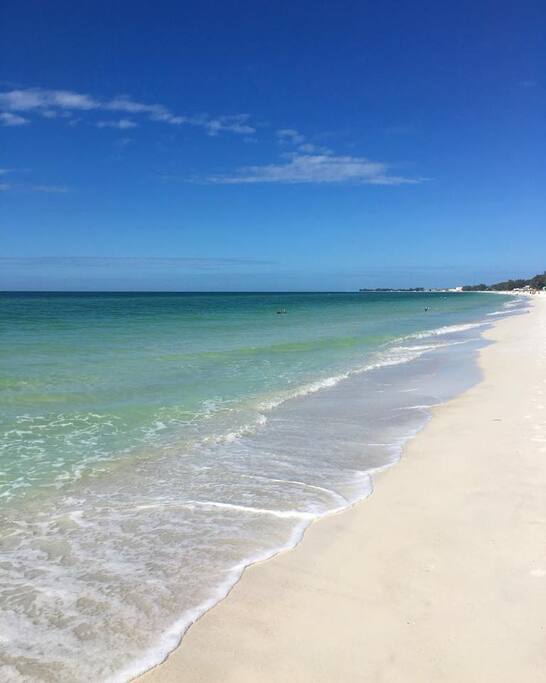 White sand beaches and crystal blue water.