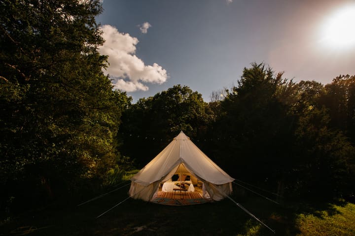 Glamping tent on a peaceful farm