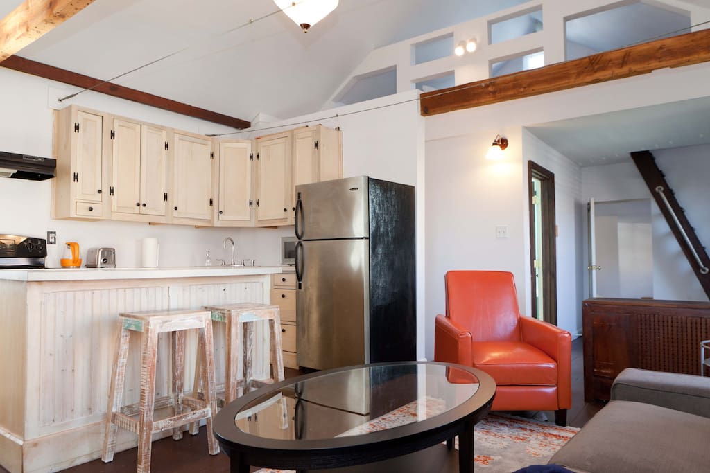Upstairs kitchen and living area