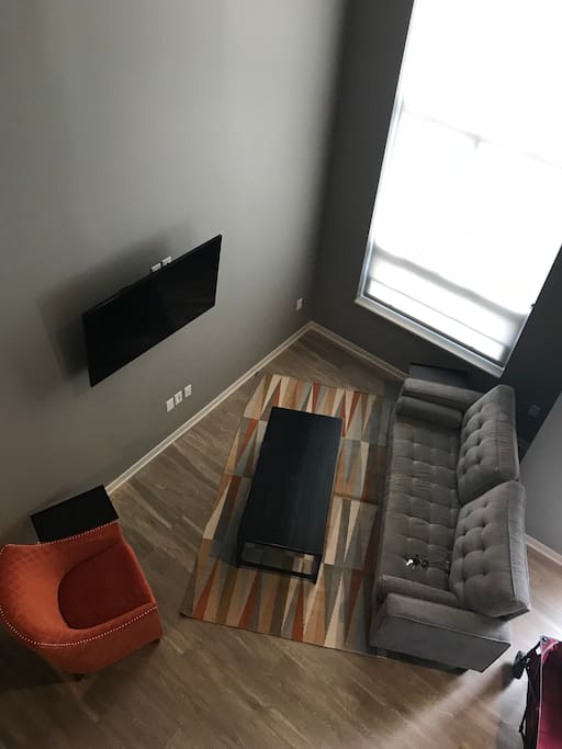 View from bedroom, down to living room
