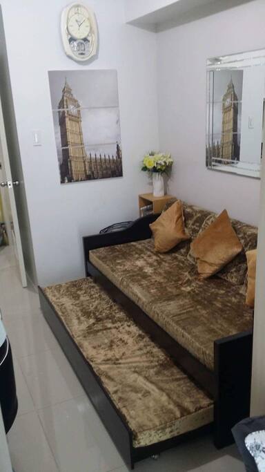 Pull out sofa bed with firm and comfortable foam.
