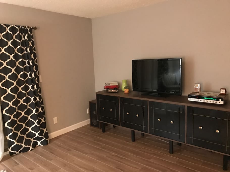 Disconnect and unwind. The entertainment credenza hides Board Games, Wii, radio, and DVD's. There is NO cable television or wifi.