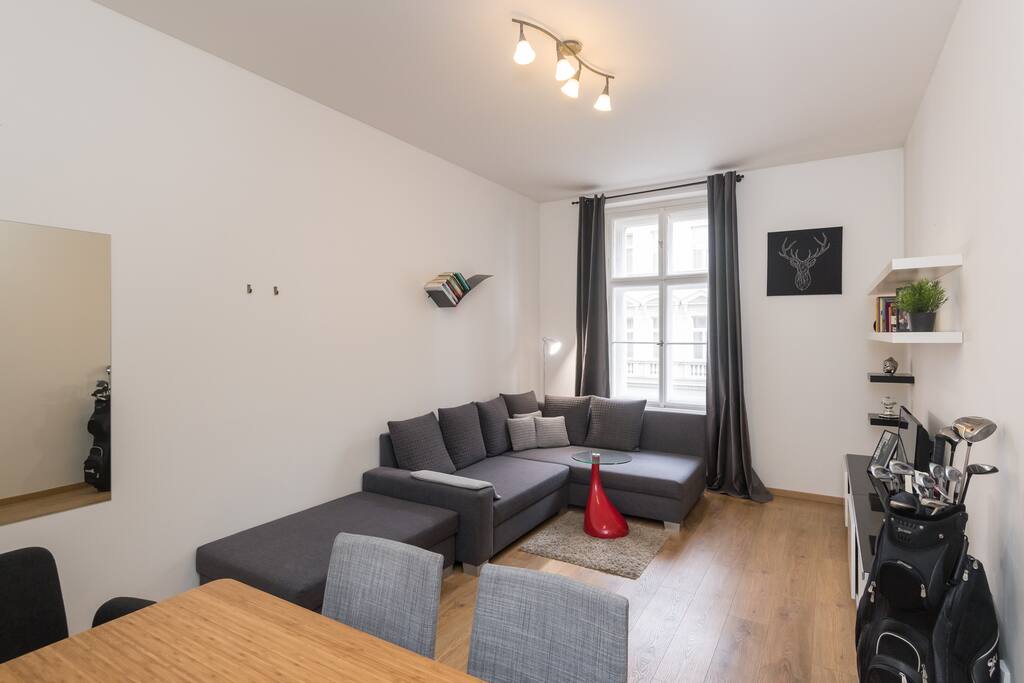 Living room. The sofa can be turned into a double bed