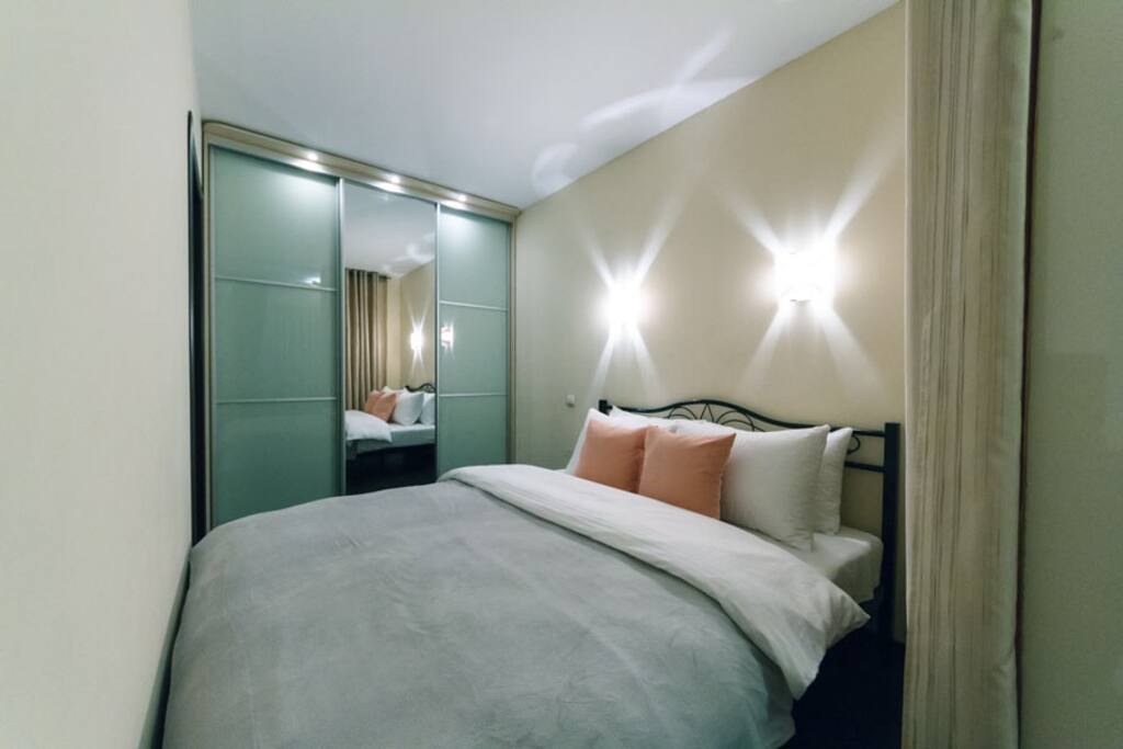 Spacious wardrobe with hangers