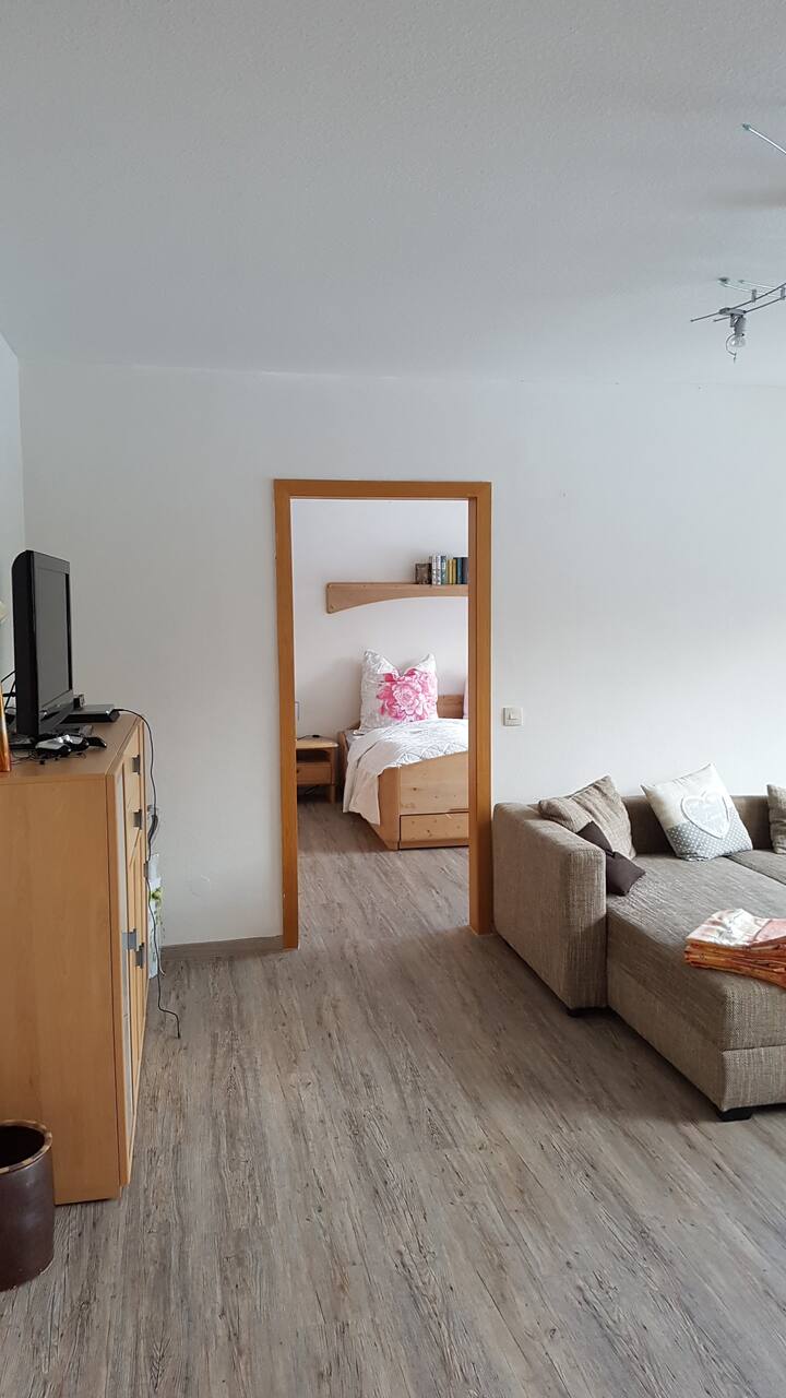 Ხედი შესასვლელიდან მისაღები ოთახიდან საძინებლამდე