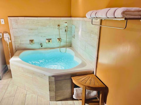 Sala de estar de lujo con la entrada privada, bañera de hidromasaje