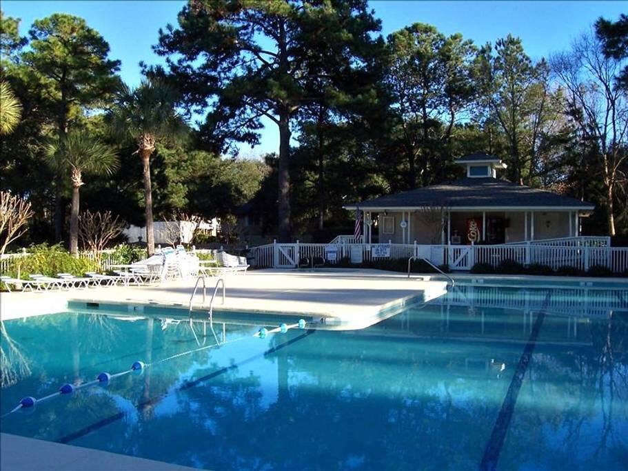 Large pool with hot tub