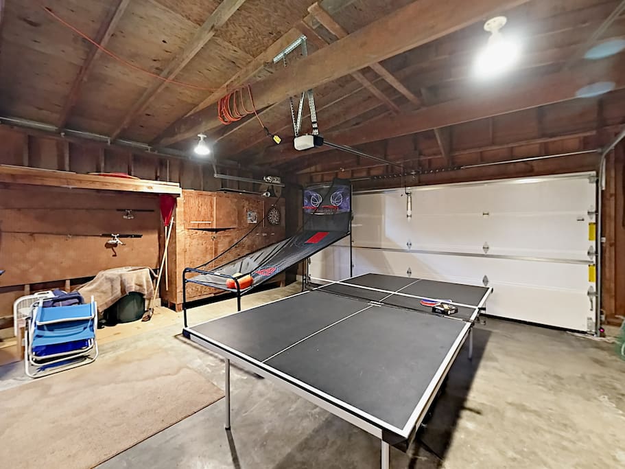 Bring your A-game to the pop-a-shot basketball hoop and ping pong table in the garage.