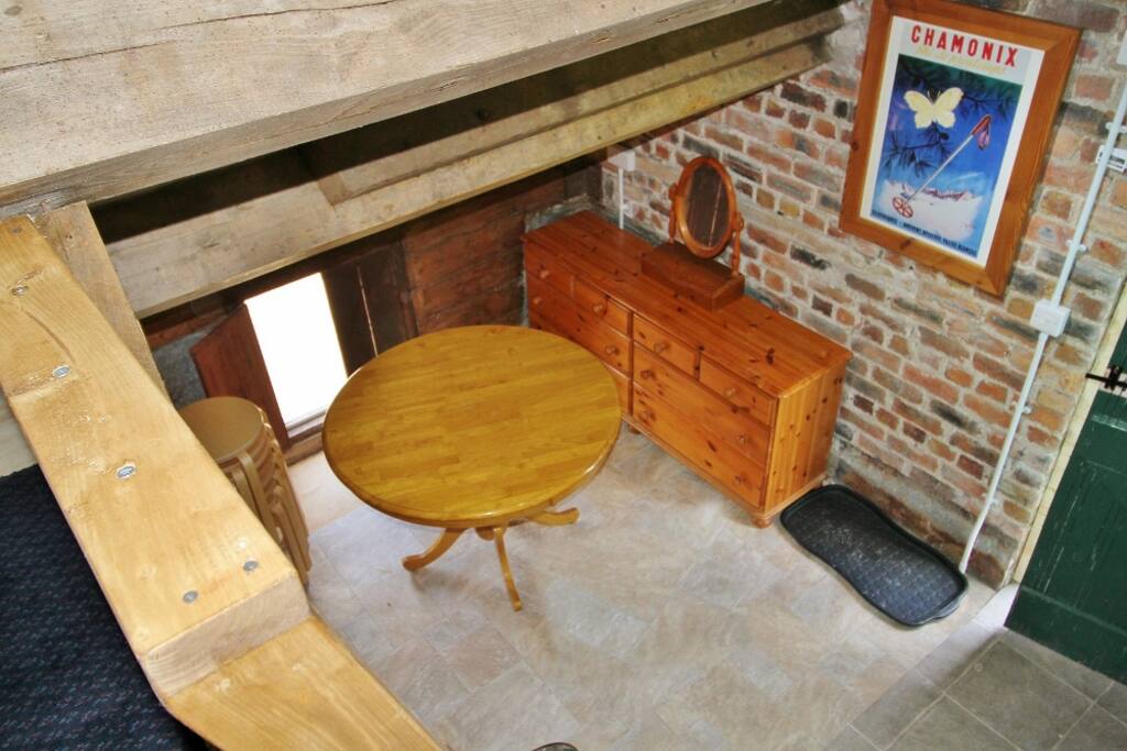View of dining area from top bunk in bunkhouse Bethan