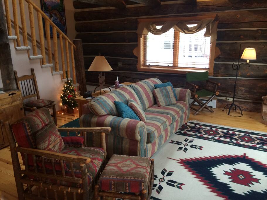 Main floor living space with fireplace and beautiful views