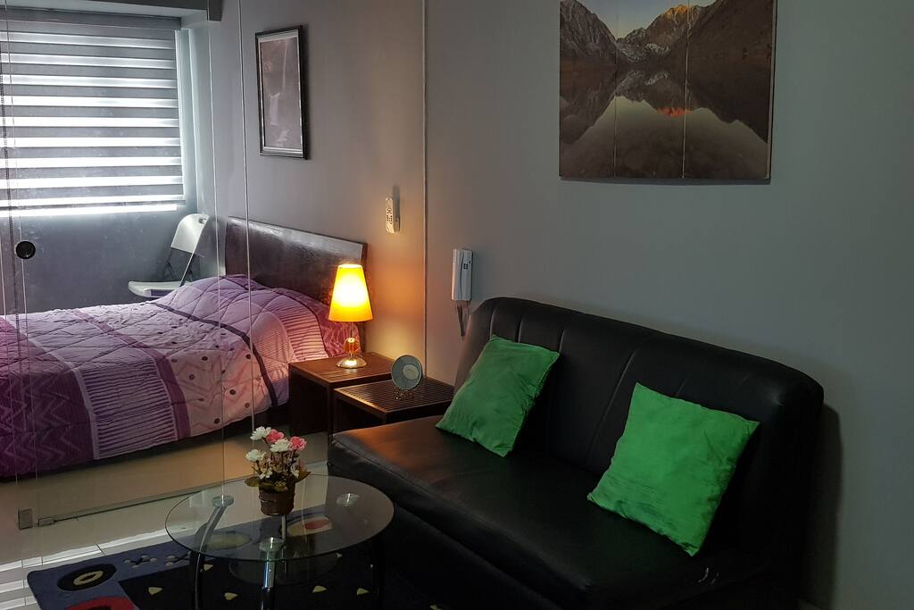 With glass divider for living room