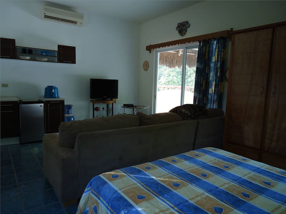 view from bed to living space