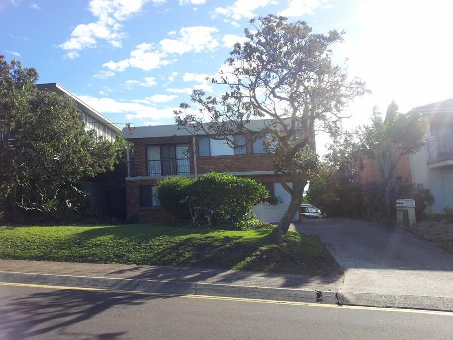Drive down the driveway, our unit is at the back