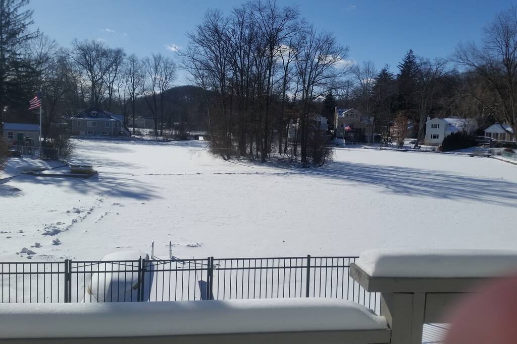 Winter view of the lake- skating,
weather permitting at your own risk, NO ice fishing allowed.