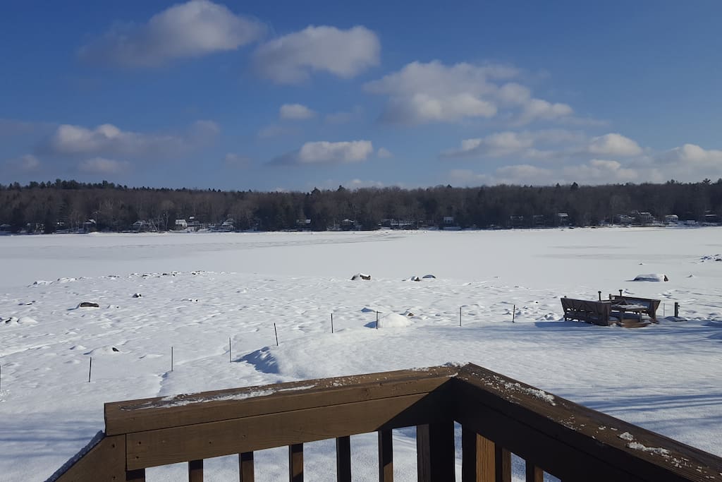 The frozen snow covered lake offers 90 acres of adventures each winter.