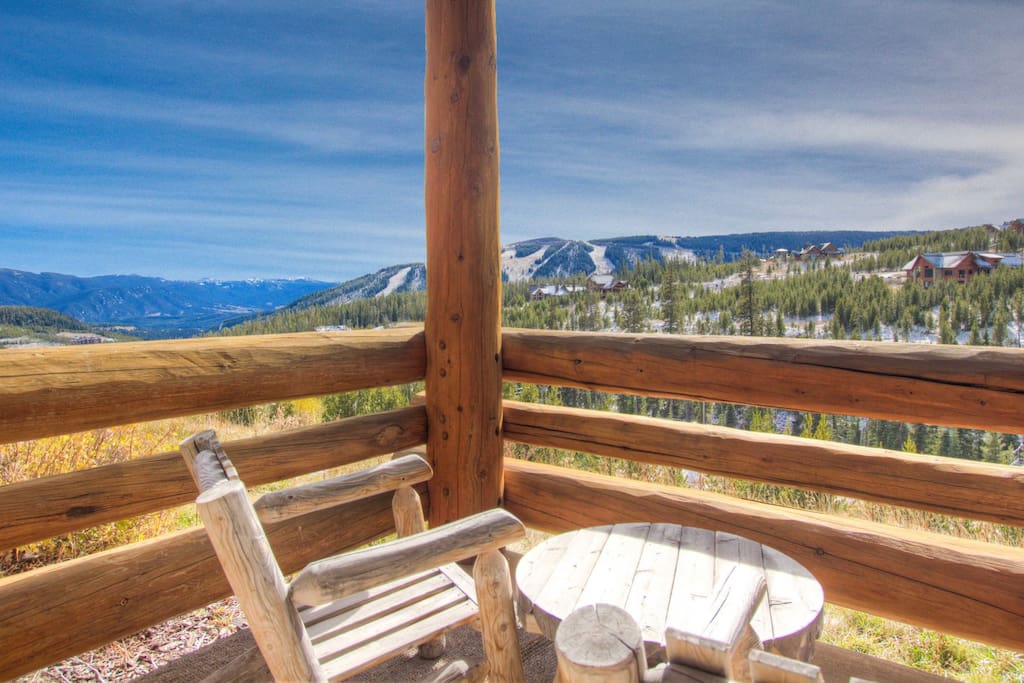 Views of Big Sky valley and ski slopes from master bedroom patio