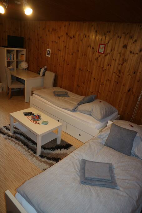 Gemütliches Zimmer mit zwei Betten und eigenem Bad//Cozy room with two beds and private bathroom