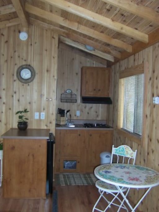 Kitchenette toilet and shower to she left