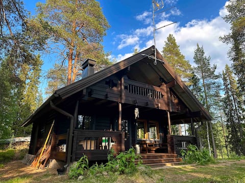 Mill fabric. Wilderness cabin.