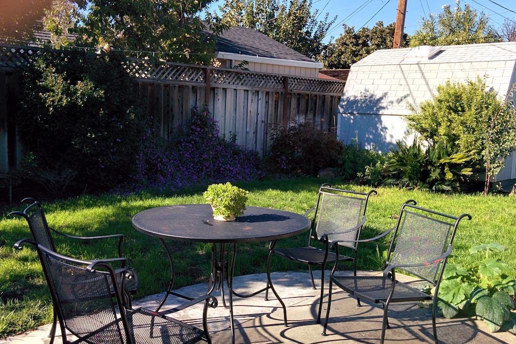 Patio with lawn chairs. Barbecue grill also available