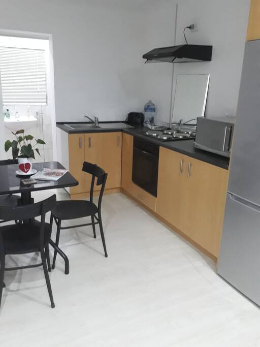 Open plan kitchen and bedroom