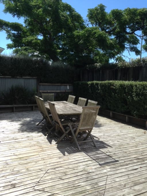 Sunny outdoor deck with all day sun!
