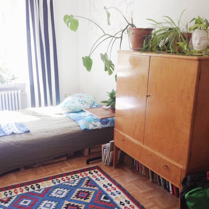 You'll have a 120 cm double bed. It is slimmer than standard double bed, but accommodates two. There is also an extra mattress you can put on the floor if needed.