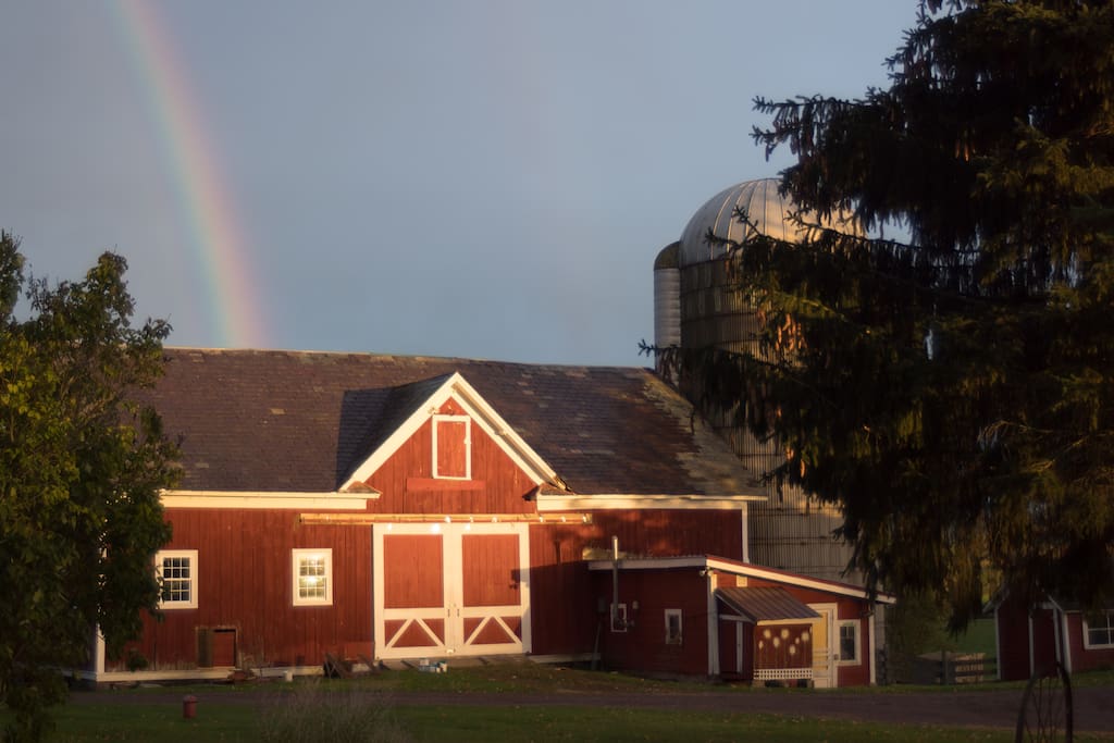 Rainbow over wedding barn