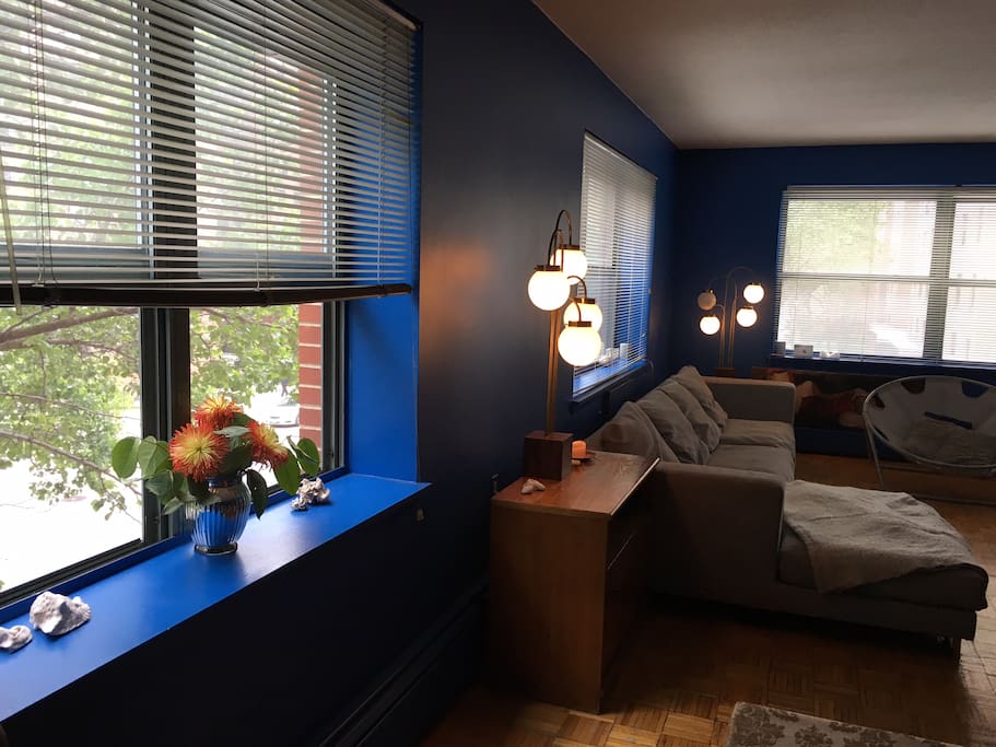 Living room is overlooking Fifth Avenue.