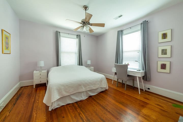 The work of local artists adorns the walls, with a desk for work or fun.

Each bedroom has 4 pillows. There are allergy covers on both mattresses & all the pillows for added comfort.