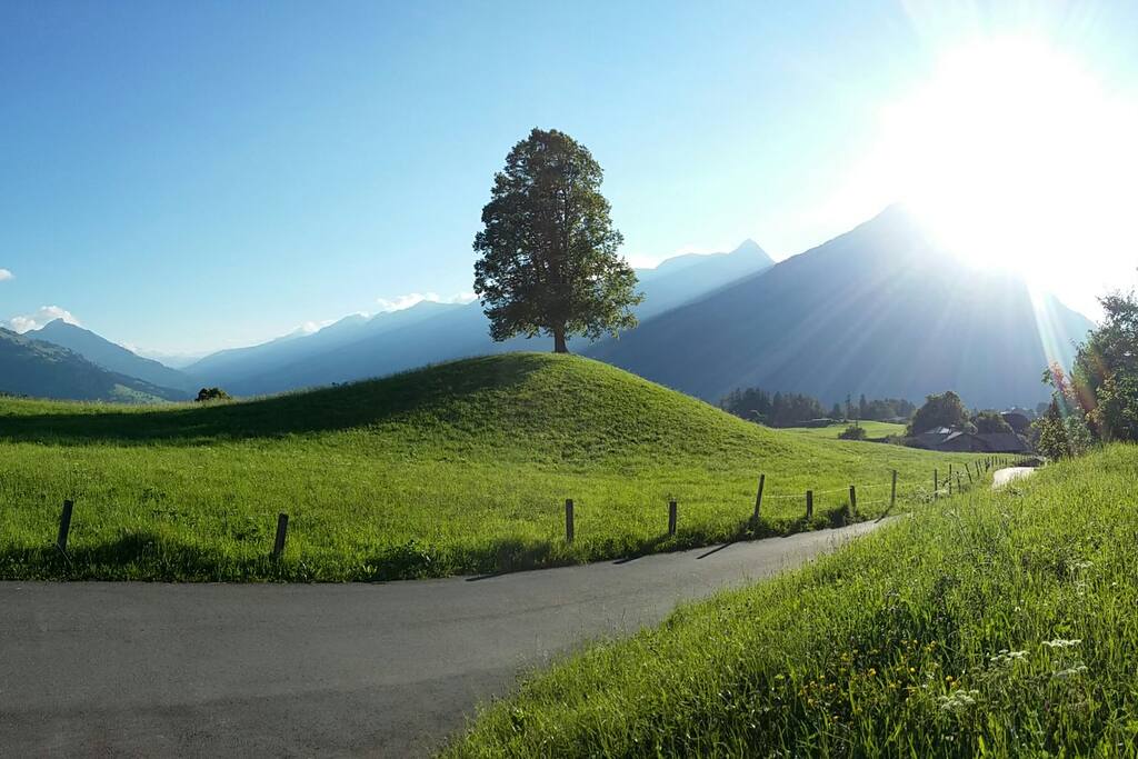 The view from the road near the chalet overlooking the valley and mountains
