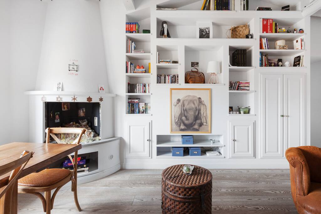 The Living room - The bookcase& The fireplace