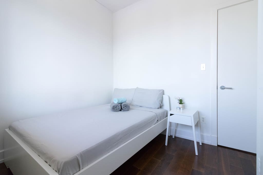 The bedroom has a large closet and AC/heater