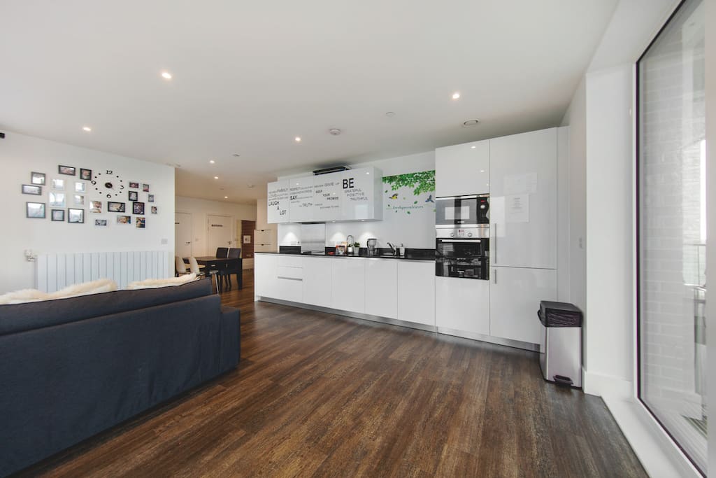 The open-plan kitchen and living area
