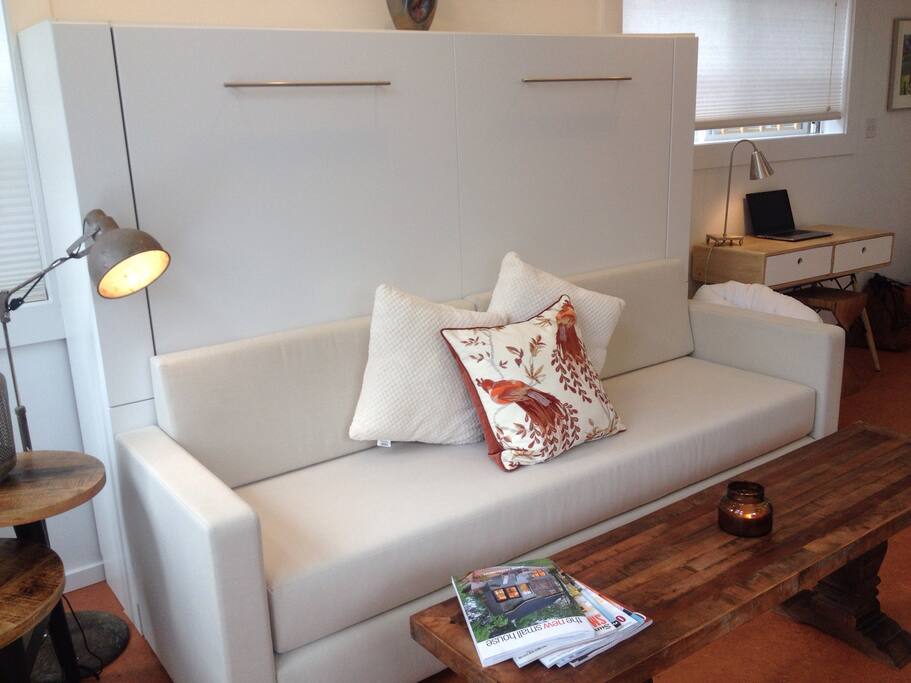 Guests may easily convert the bed to a spacious sofa, when more space is desired for daytime lounging.