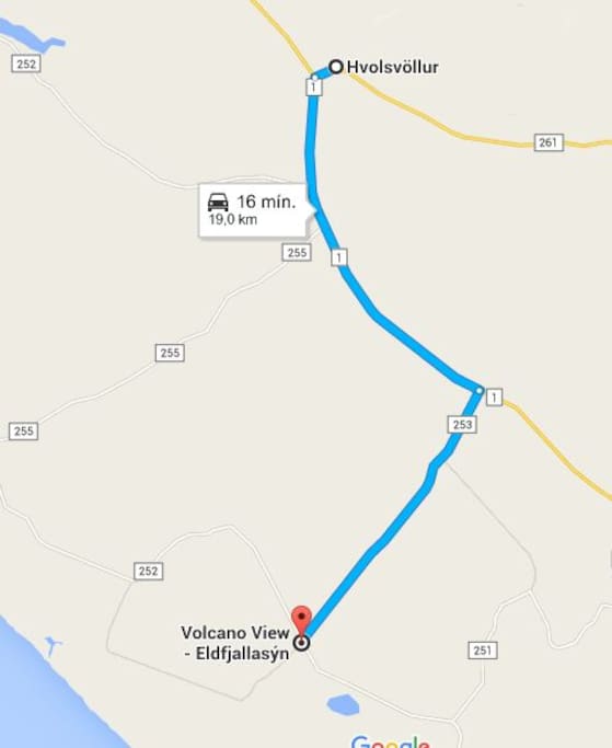Route from Hvolsvollur to Volcano View, Google Map