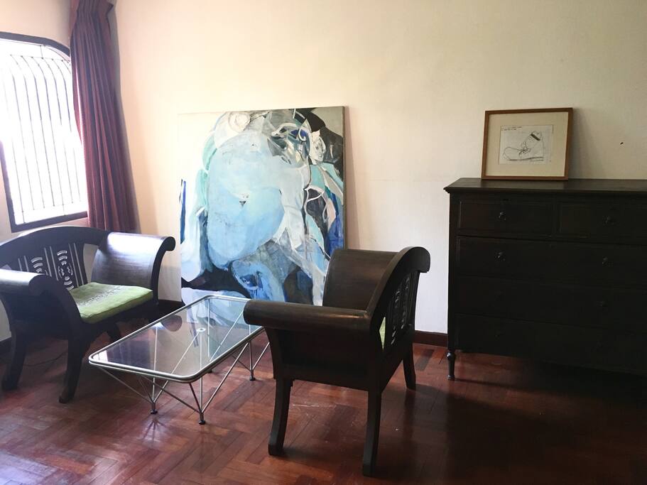 Relax area + large abstract oil painting inside room