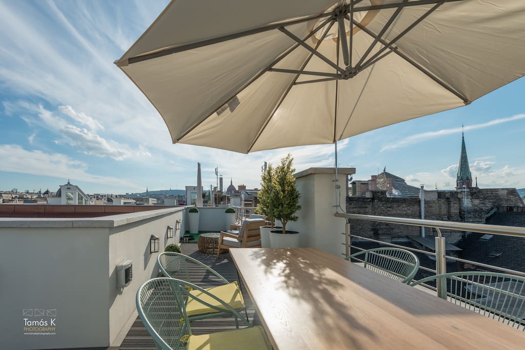 Roof terrace with view of the Parliament