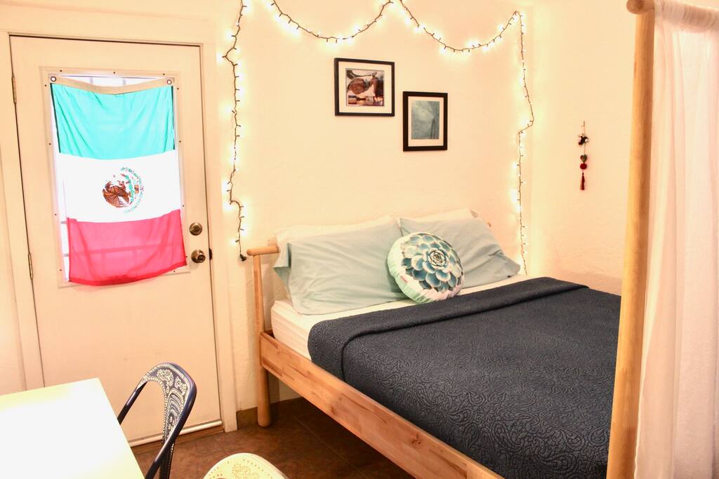 The bed, plus: closet with hangers, iron, towels and some interesting books available for you.