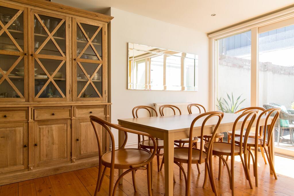 light filled kitchen and dining area