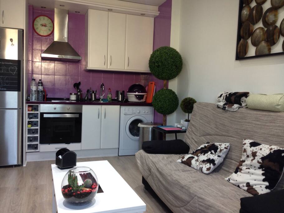 Cocina y sofá/cama de 1,35 con tv