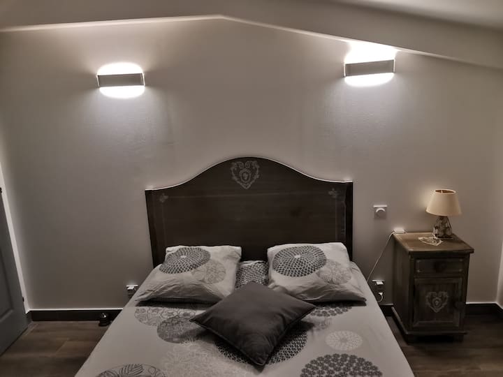 Bedroom 2, double bed with walk-in shower 