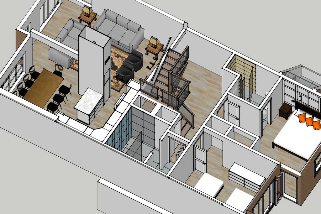 3D NW view of main floor