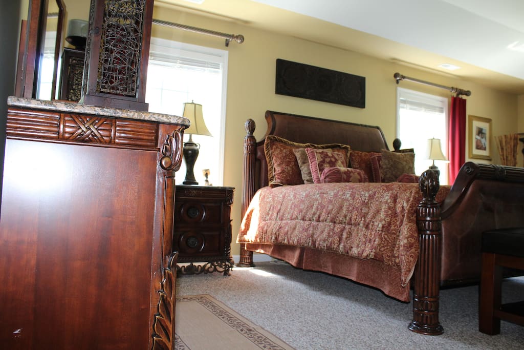 Master bedroom with attached bathroom.