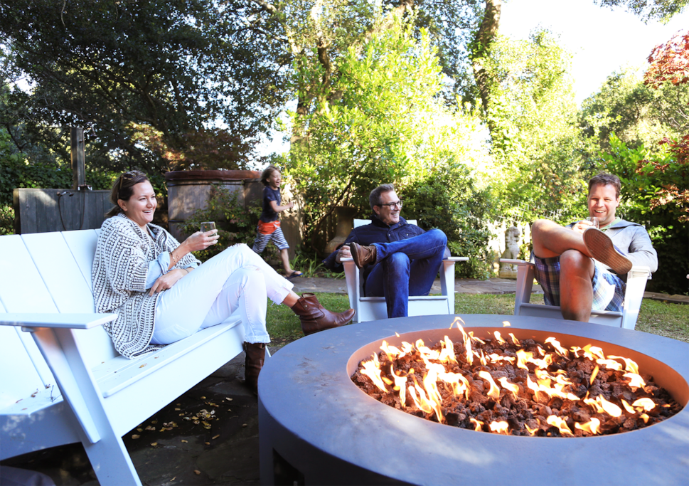 Gather with friends and family around the firepit while the kids enjoy the giant treehouse, endless rides on the zip line, or a warm dip in our Redwood hot tub.