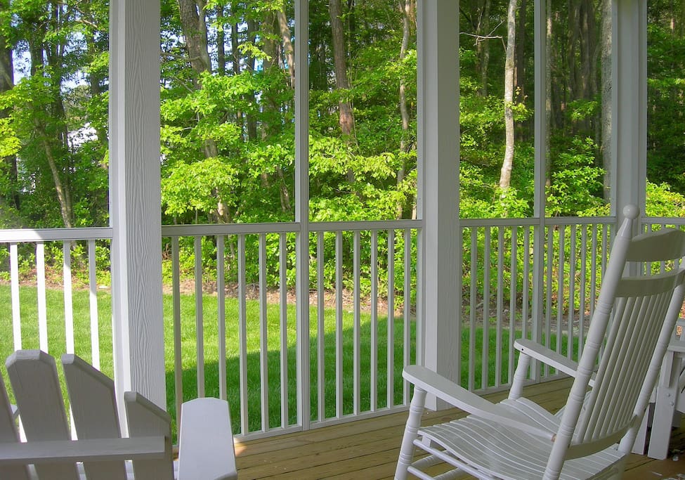 Your Huge screened in porch w park-like view. Keeps bugs away.
