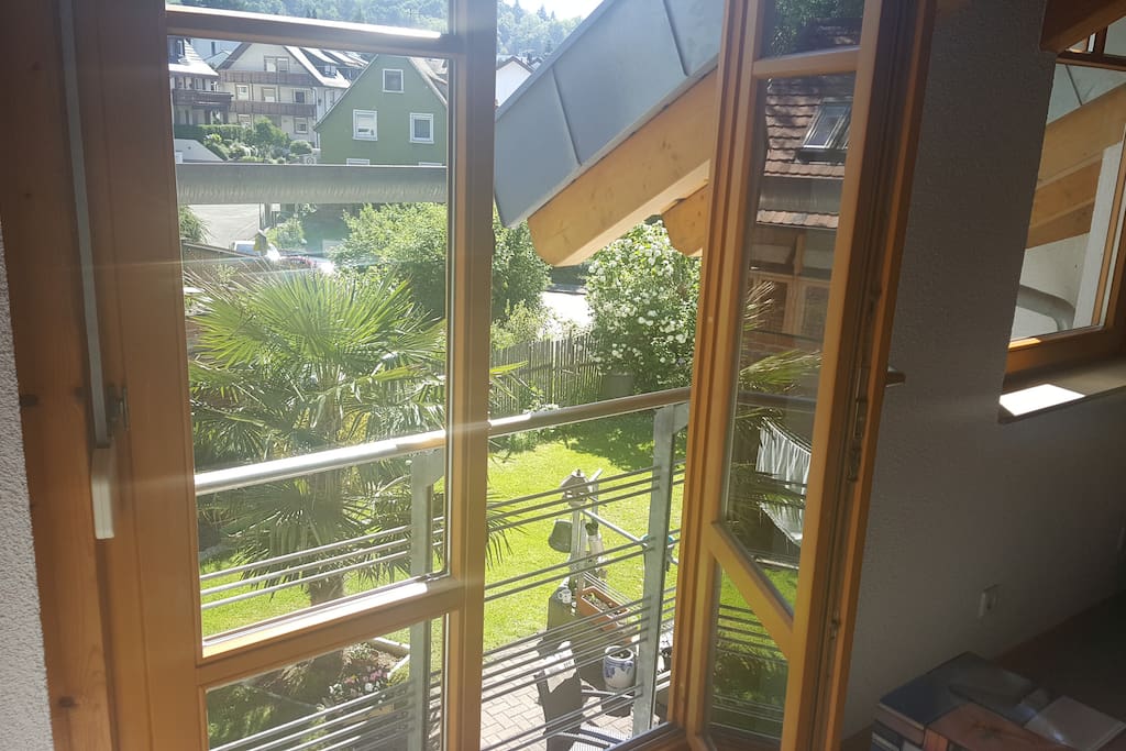 Blick vom Fenster in den Garten